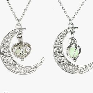 MJartoria Necklace Set of 2 Moon & Filigree Crystal Pendants Glow in the Dark